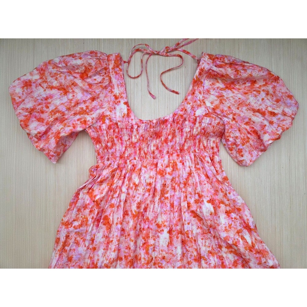 By Anthropologie Short-Sleeve Smocked Babydoll Midi Dress Women's S Whimsical